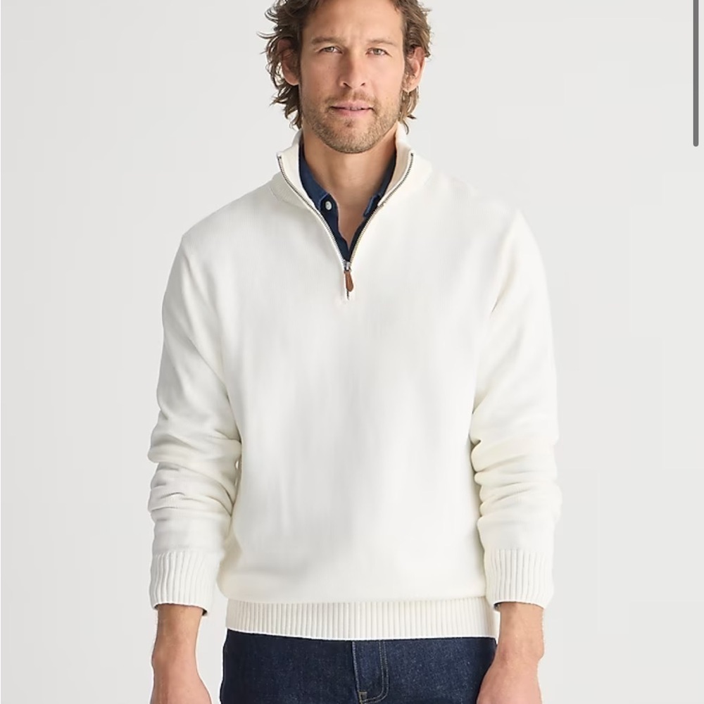 J crew ivory Heritage cotton half-zip sweater